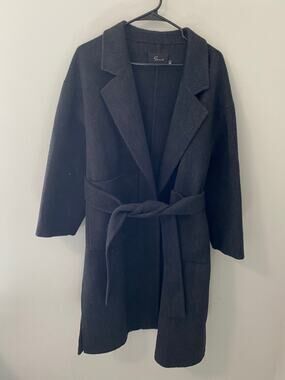 Sherl Studio 100% Wool Blend Belted Wrap Coat, Gray Minimalist, Size Small